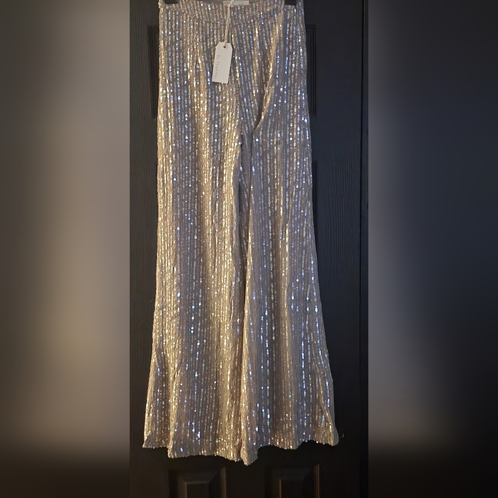 By Together Shimmering Silver Wide-Leg Pants - Picture 3 of 8